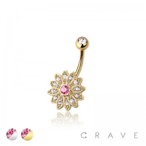 316L SURGICAL STEEL MULTI CZ FLOWER NON DANGLE BELLY BUTTON NAVEL RING 